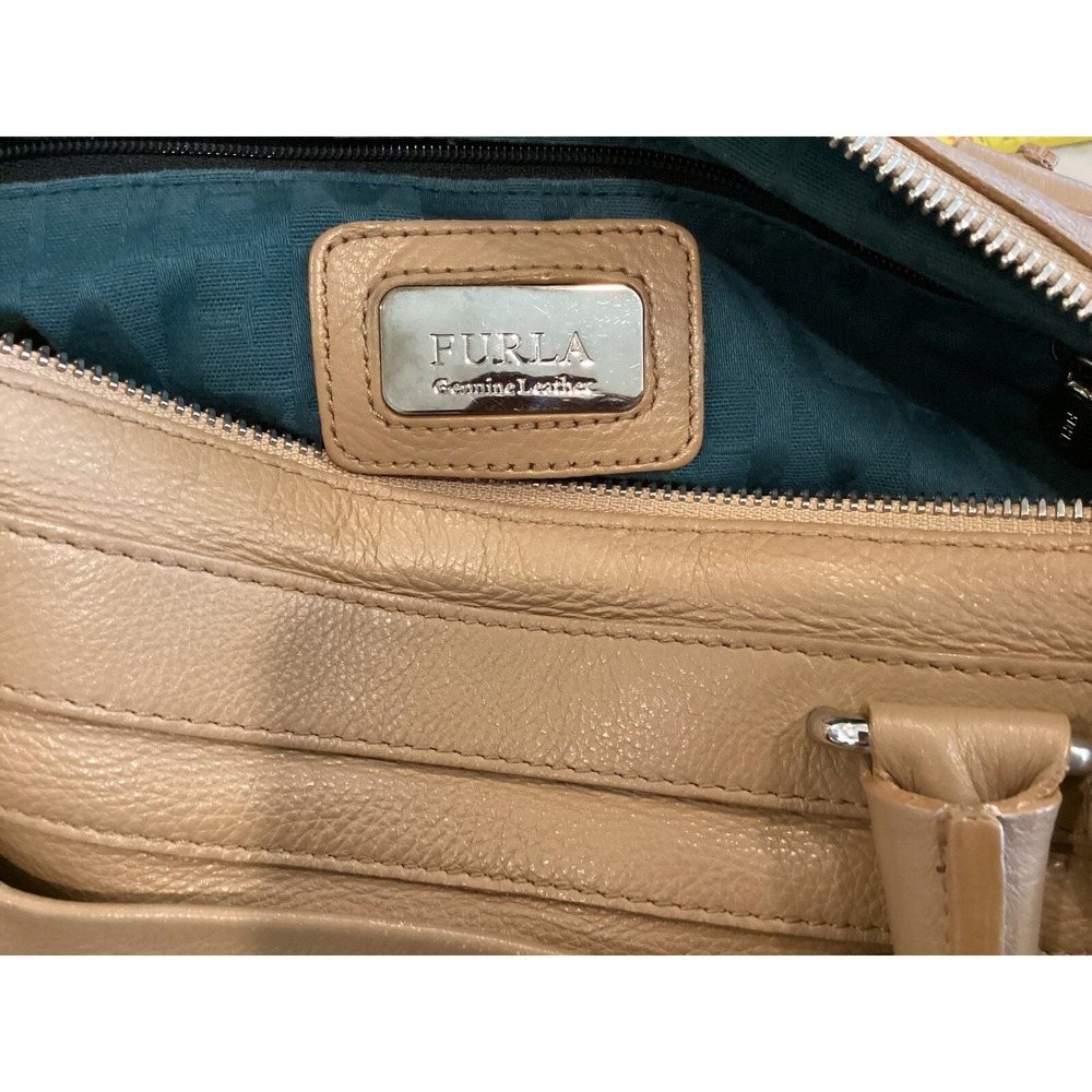 Furla Leather Satchel Top Handle Bag Designer Purse Handbag Tan - Picture 3 of 8